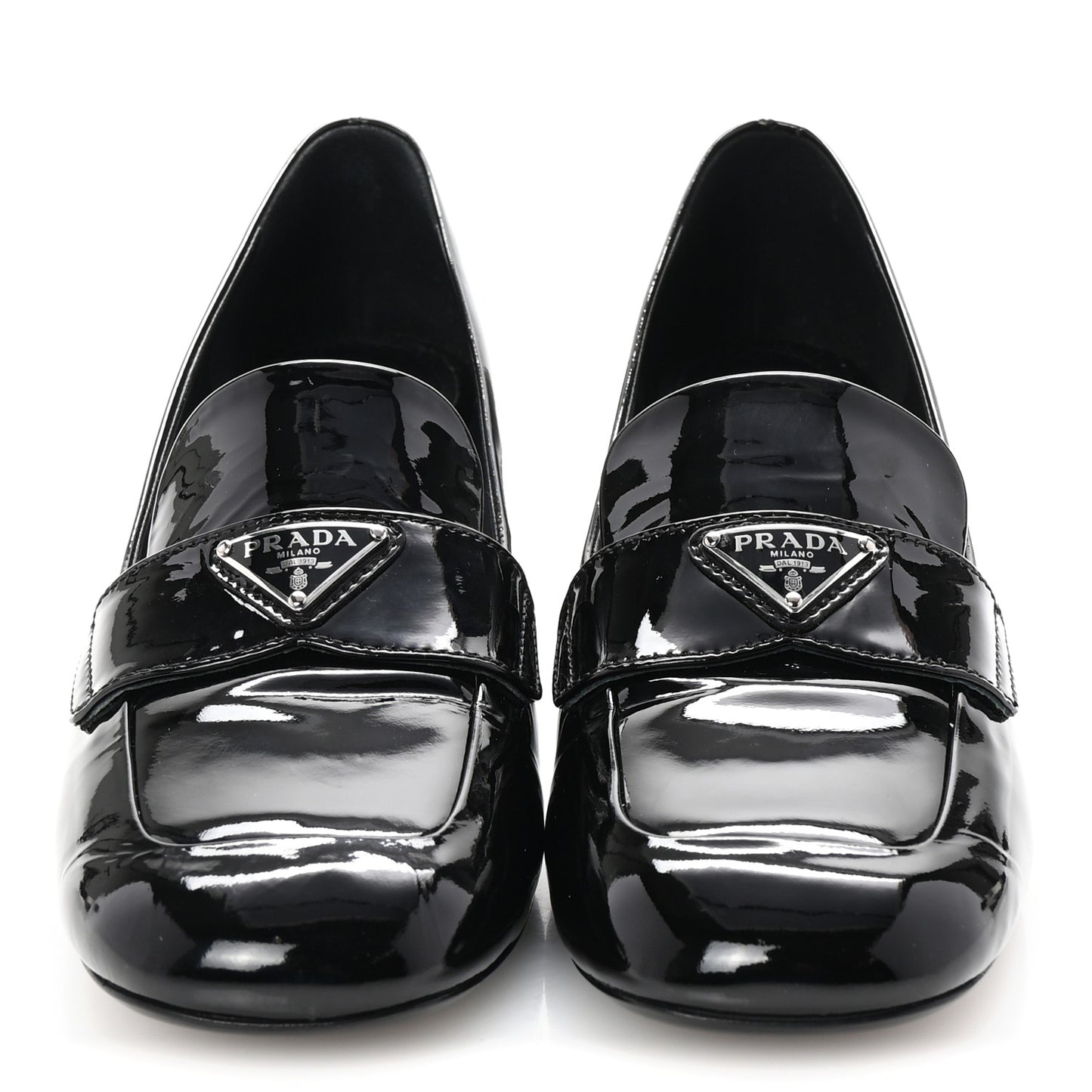 Vernice Metal Triangle Logo 45mm Loafer Pumps 38 Black