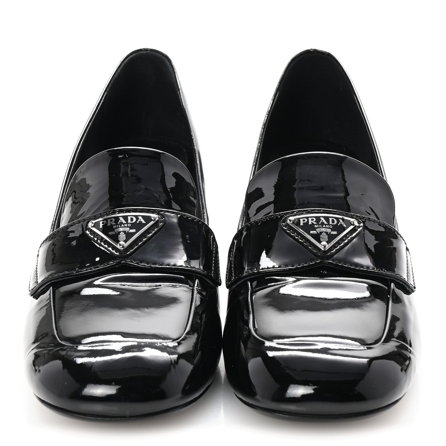 Prada Vernice Metal Triangle Logo 45mm Loafer Pumps 38 Black 3 of 9
