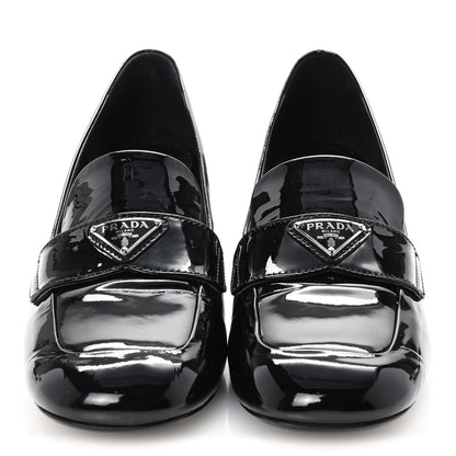 Prada Vernice Metal Triangle Logo 45mm Loafer Pumps 38 Black 3 of 9