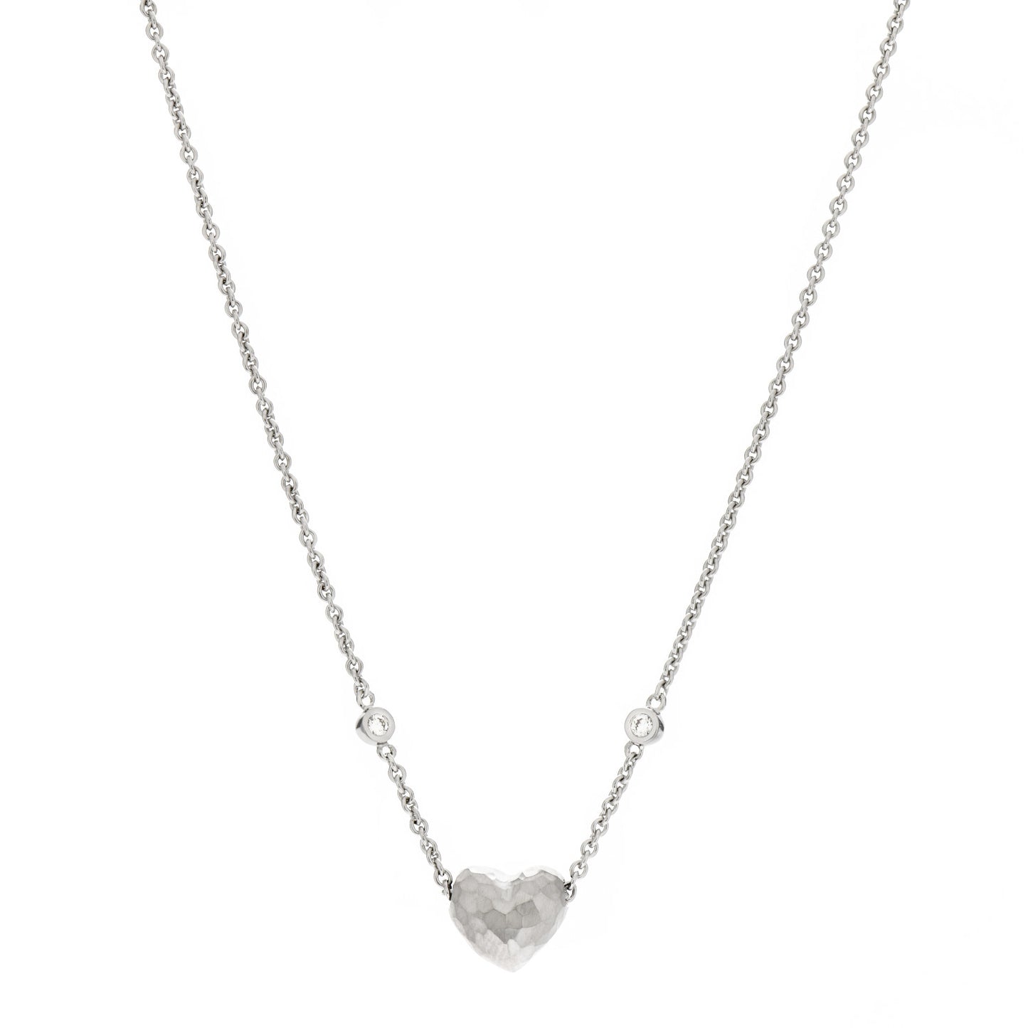18K White Gold Diamond Paloma Picasso Hammered Heart Pendant Necklace