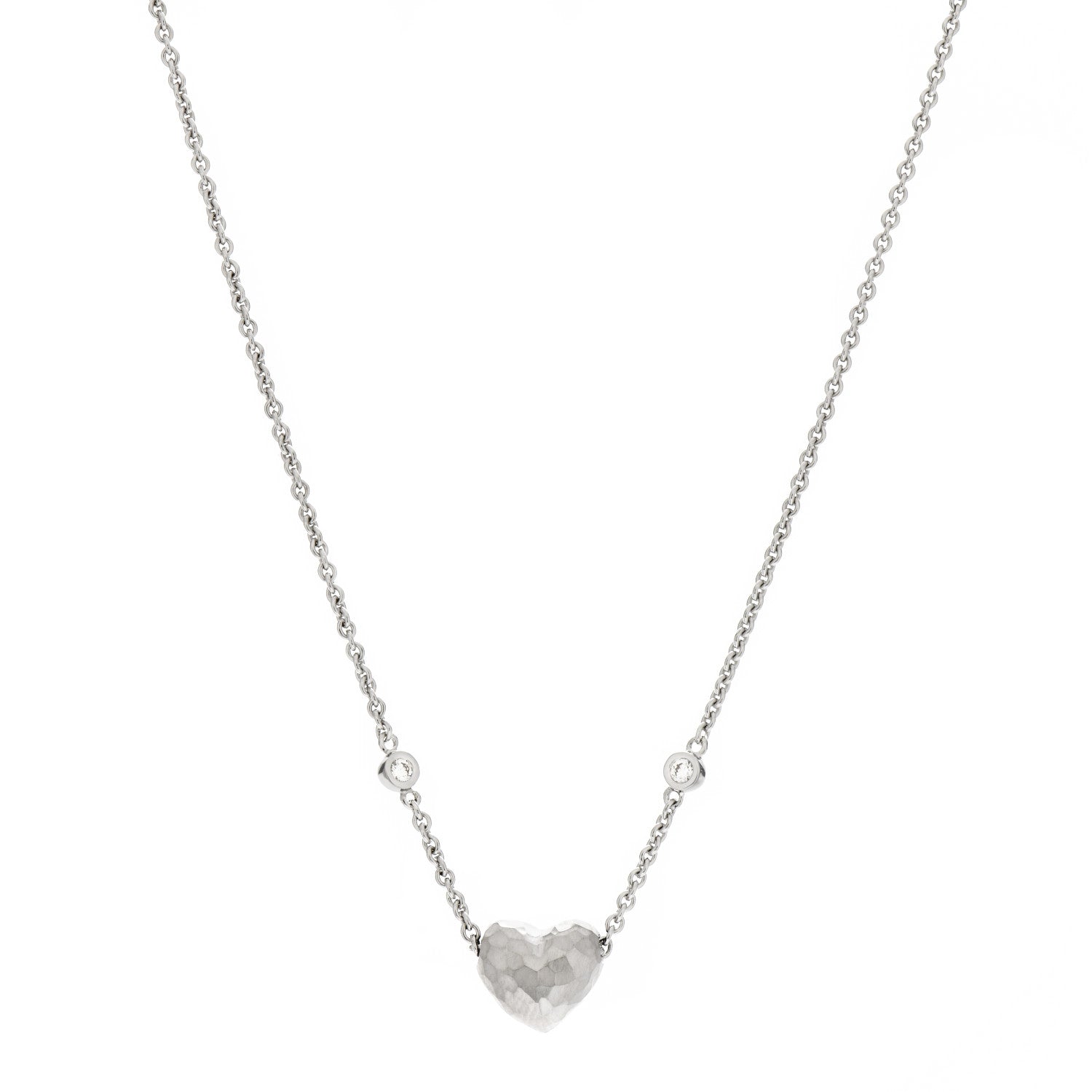 Tiffany 18K White Gold Diamond Paloma Picasso Hammered Heart Pendant Necklace 1 of 6
