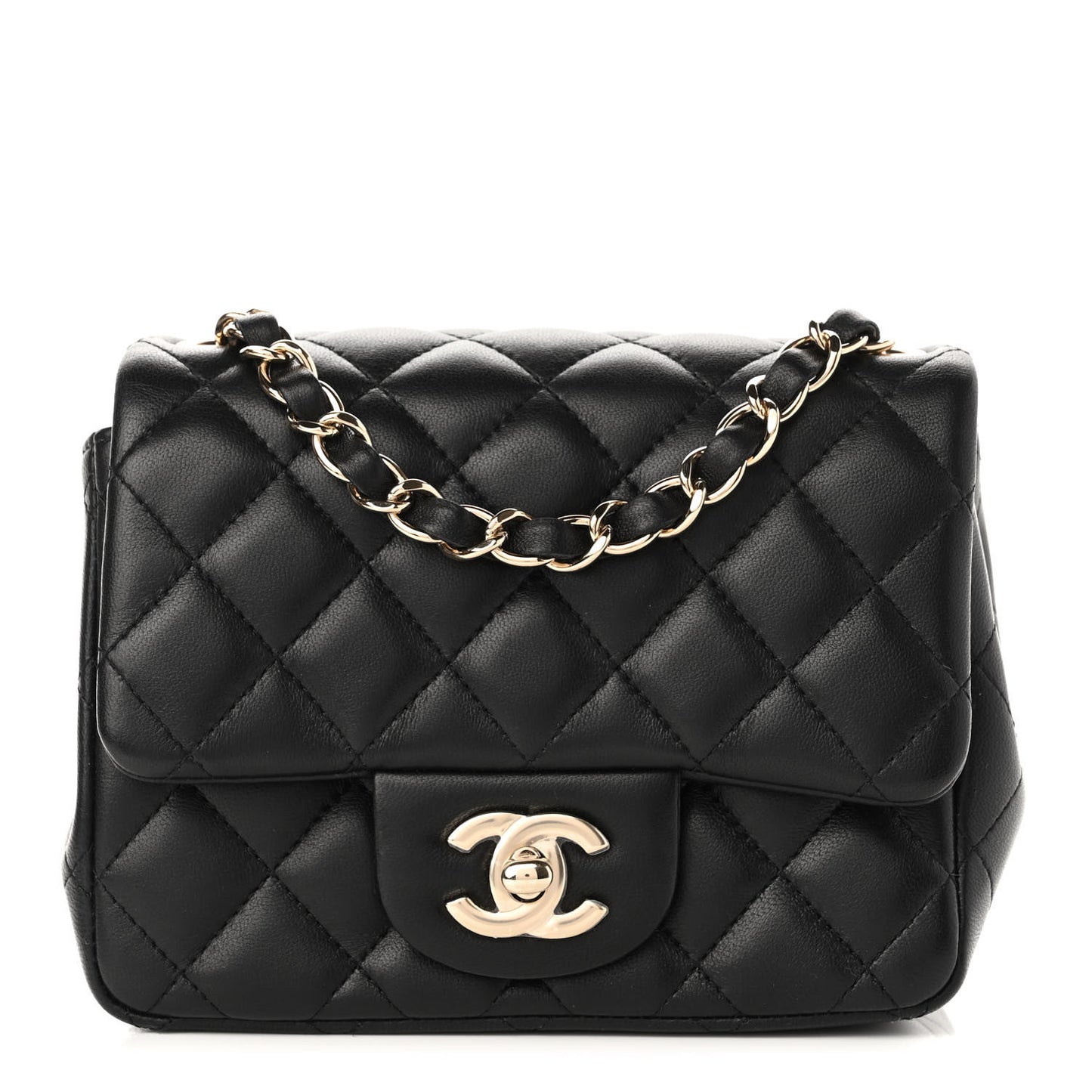 Lambskin Quilted Mini Square Flap Black