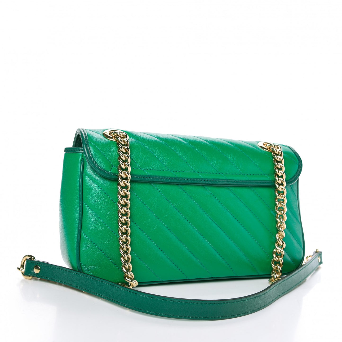 Azalea Calfskin Enamel Matelasse Diagonal Small Torchon GG Marmont Shoulder Bag New Shamarock Emerald