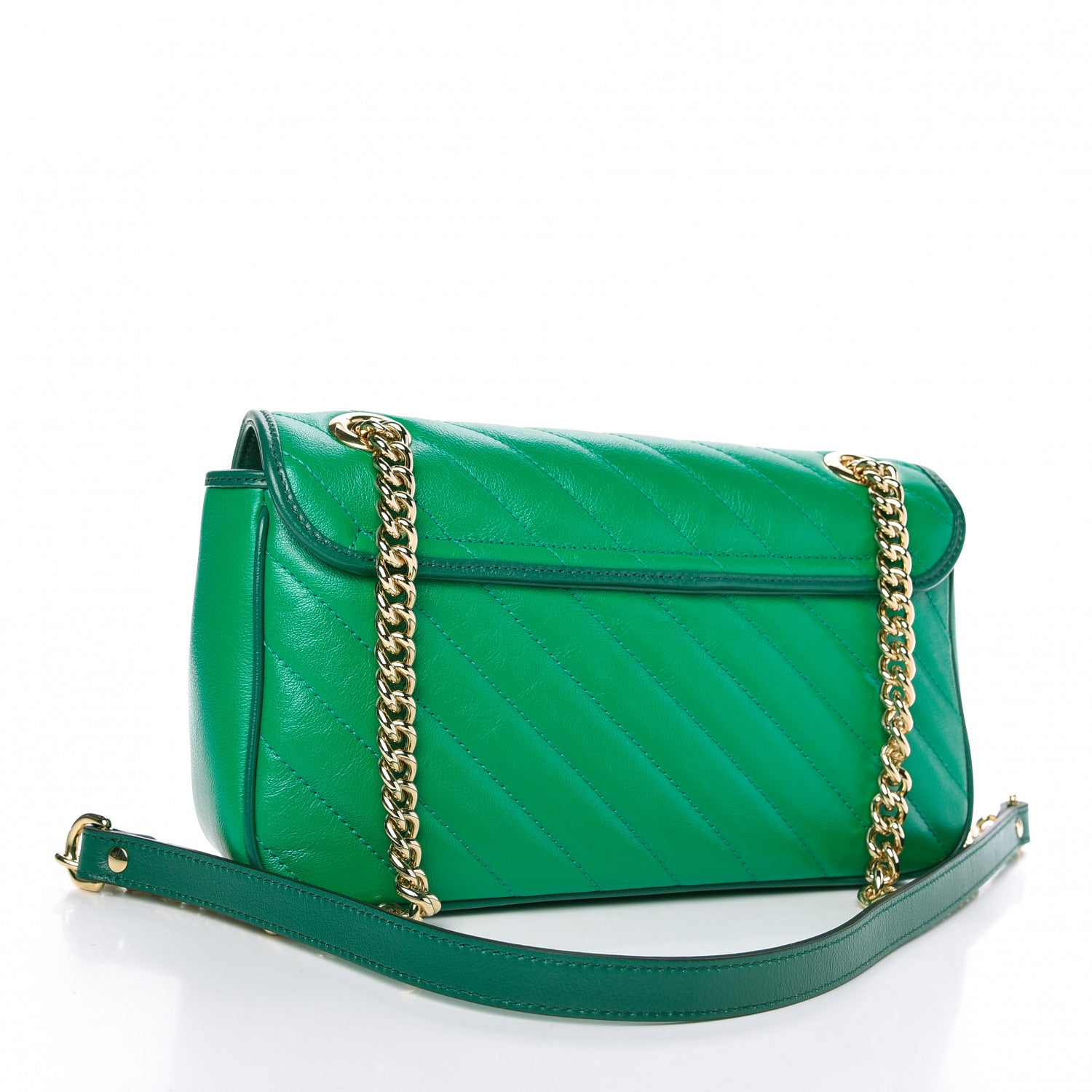 Gucci Azalea Calfskin Enamel Matelasse Diagonal Small Torchon GG Marmont Shoulder Bag New Shamarock Emerald 3 of 10
