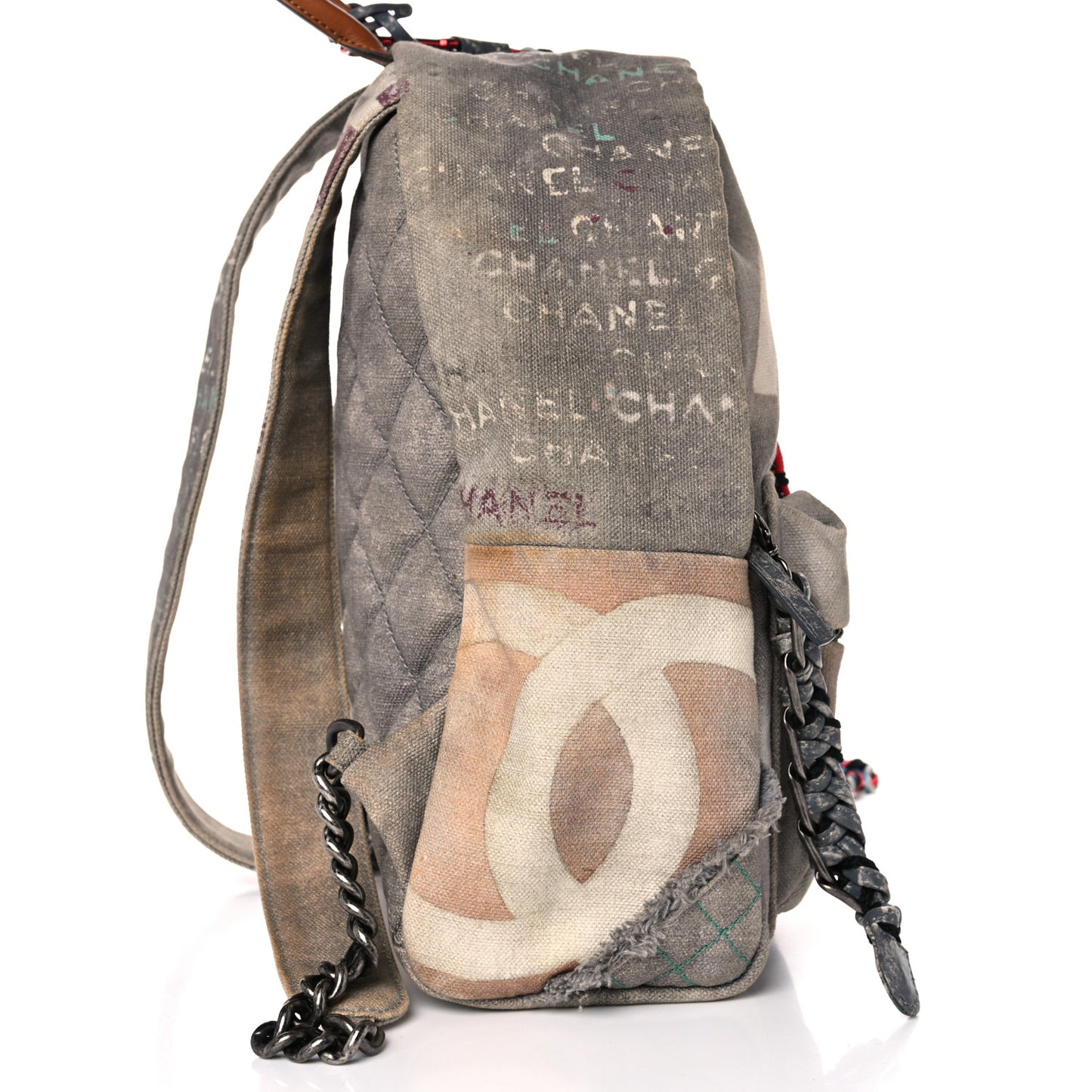 Graffiti Printed Canvas Medium Backpack Grey