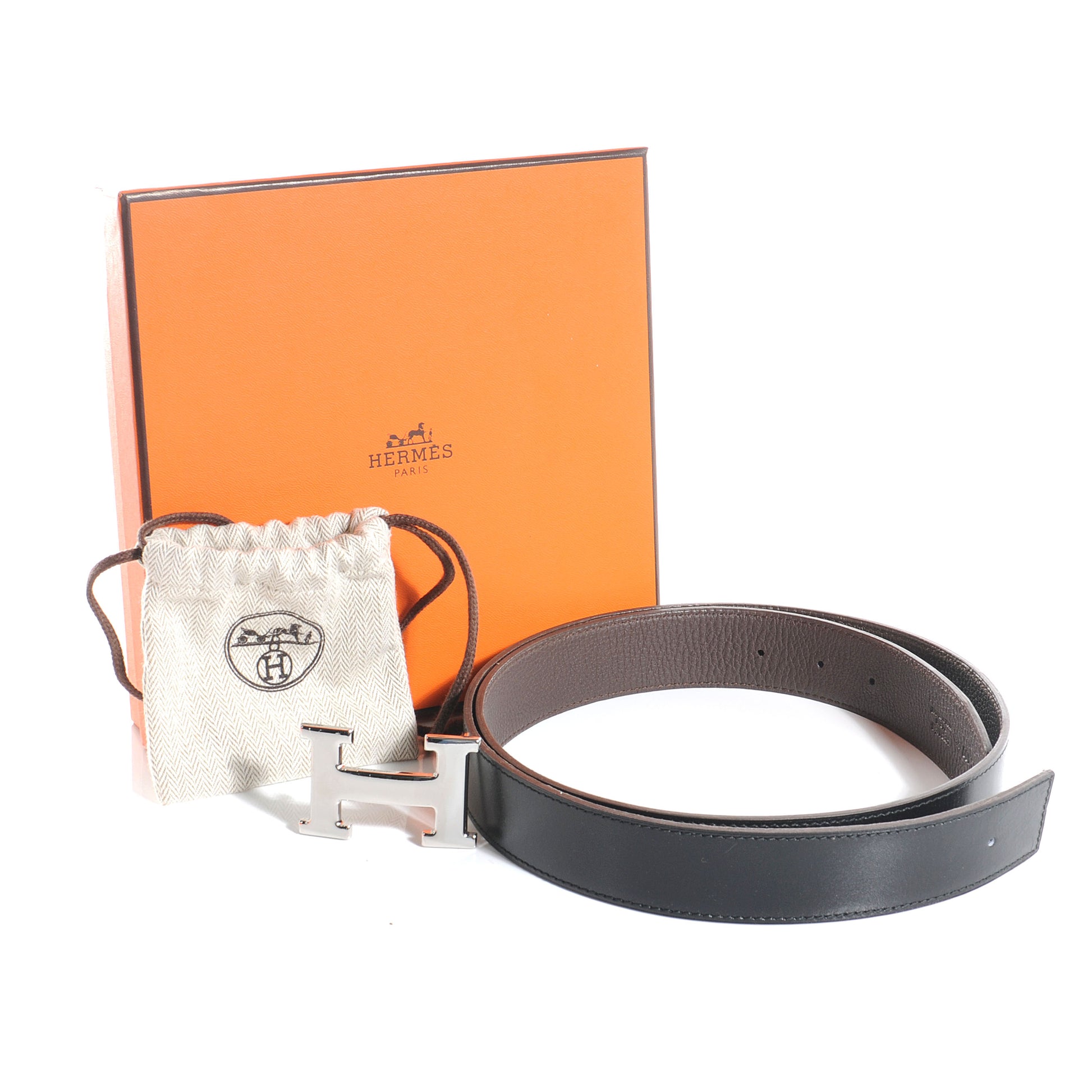 Hermes Box Clemence Reversible Constance 32mm H Belt Strap 100 Cafe Black 4 of 6