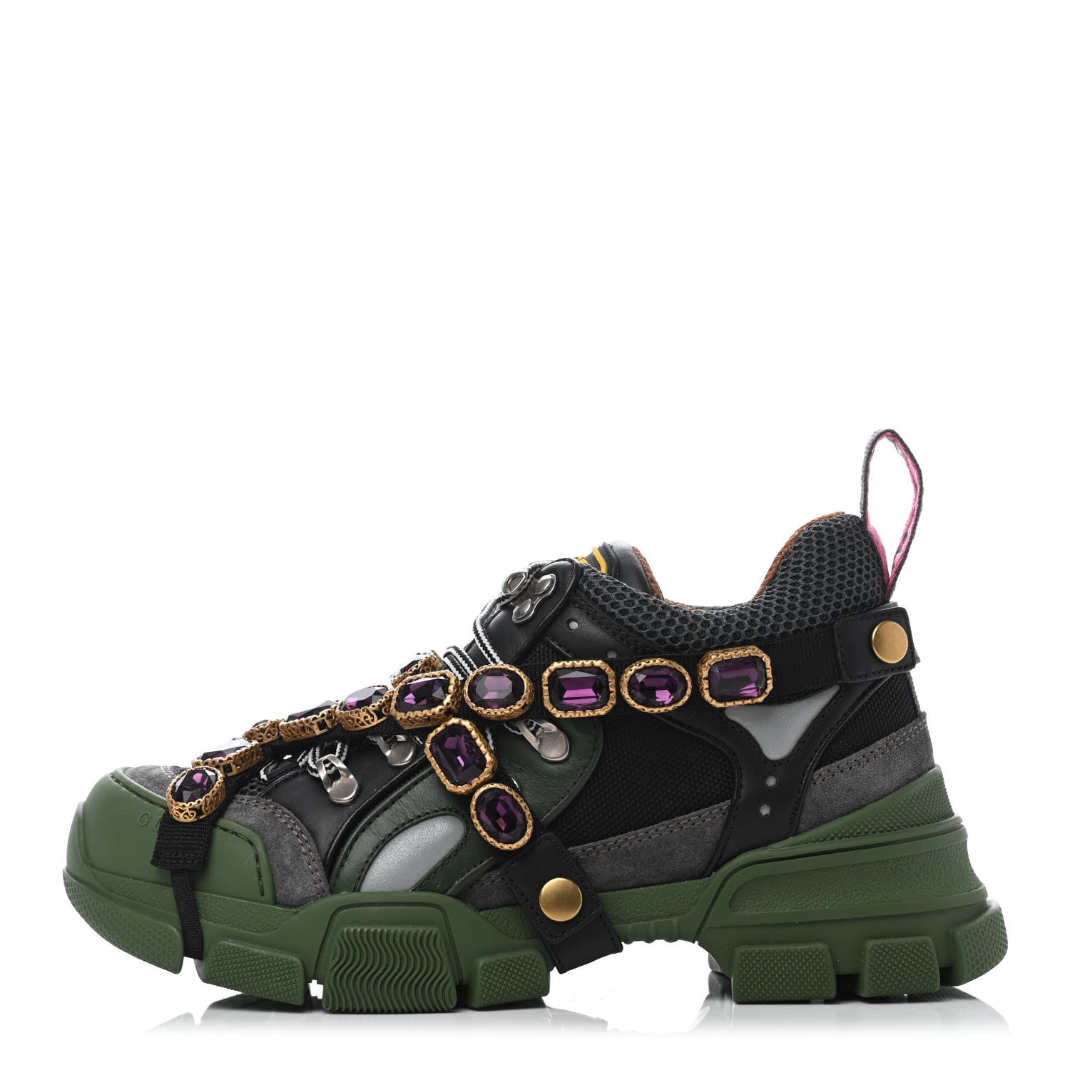 Gucci X SEGA Mesh Suede Calfskin Removable Crystals Flashtrek Sneakers 37.5 Loess Black Olive Green 1 of 7