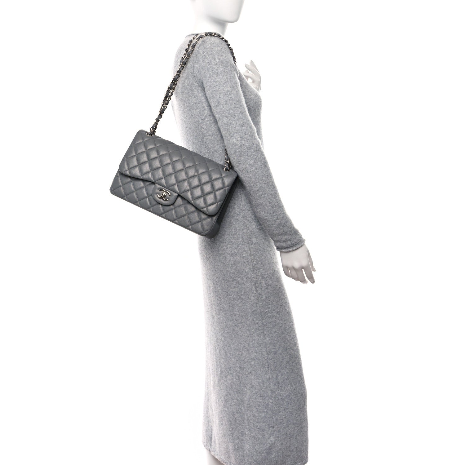 Chanel Caviar Quilted Jumbo Double Flap Grey 3 of 9