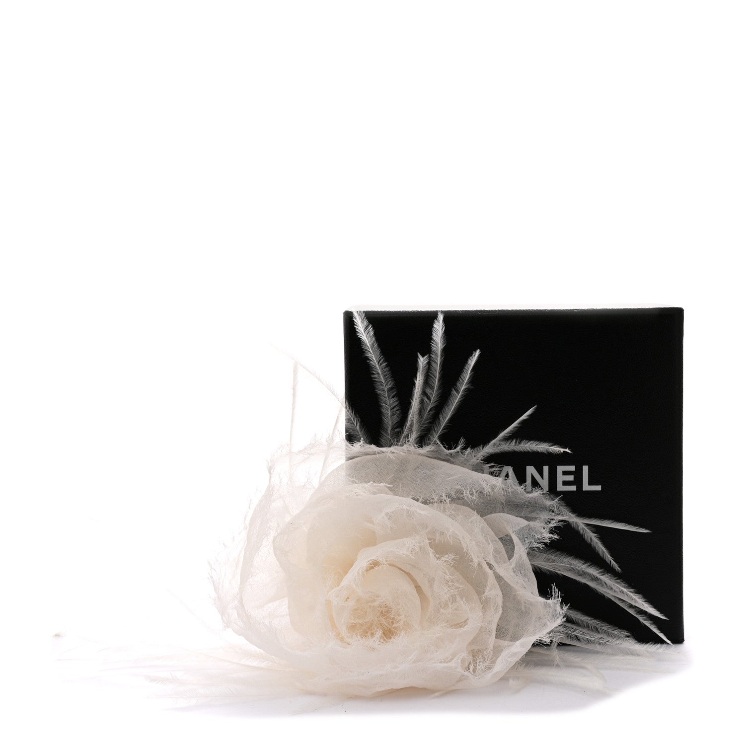 Chanel Silk Ostrich Feather Camellia Brooch White 1723442