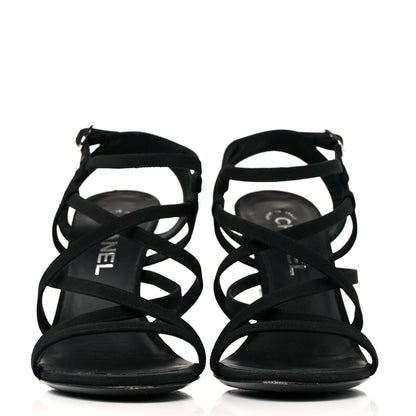 Chanel Suede Pearl Sandals 38 Black 2 of 7