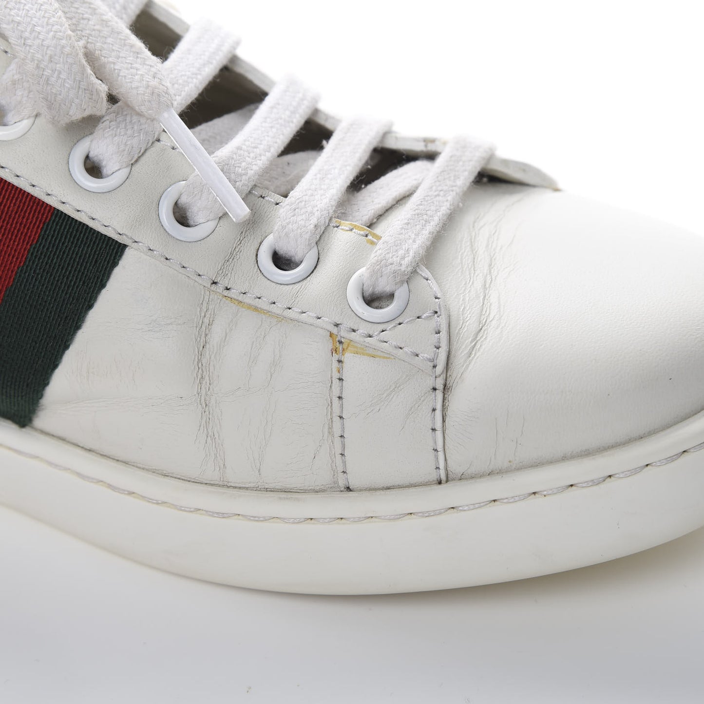 Calfskin Web Pearl Studded Womens Ace Sneakers 36.5 White