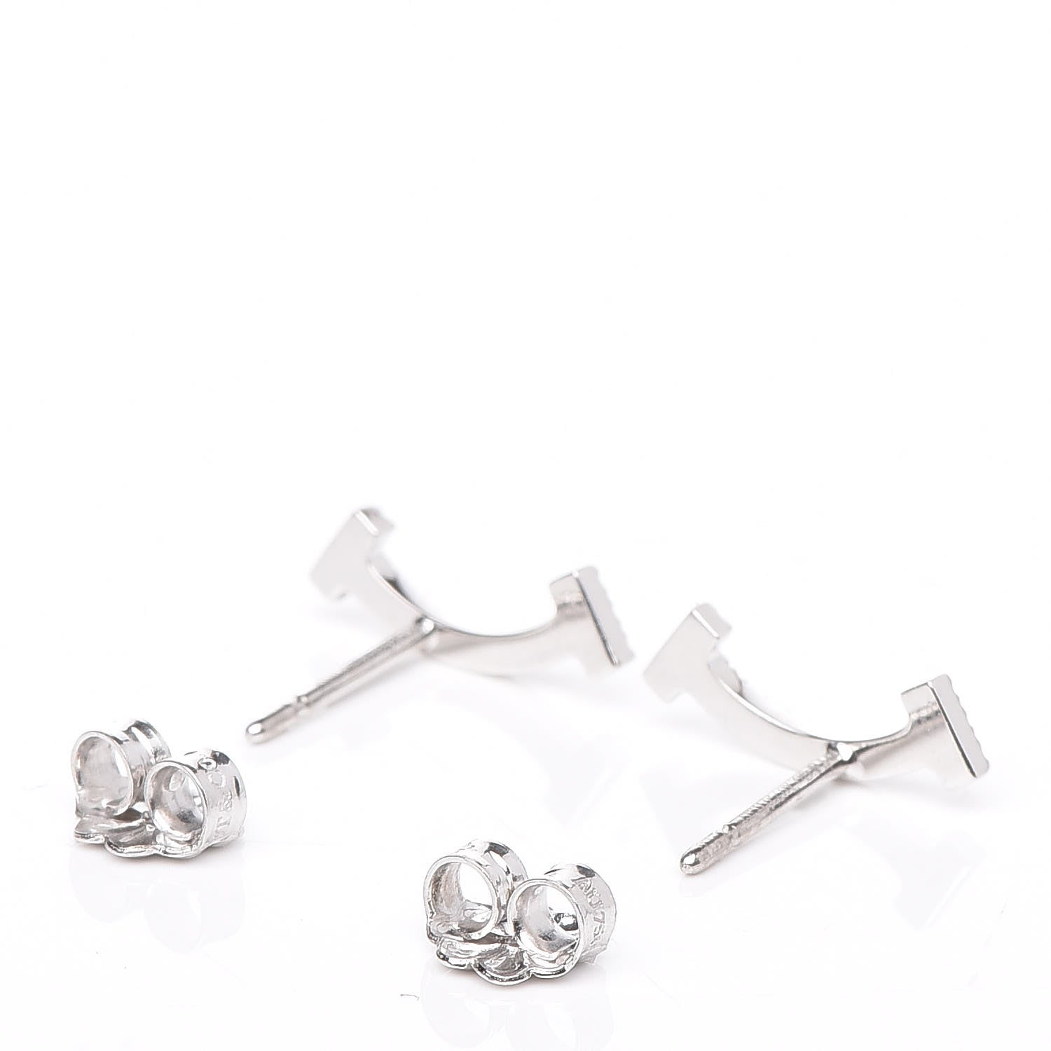 Tiffany 18K White Gold Diamond T Smile Earrings 3 of 5
