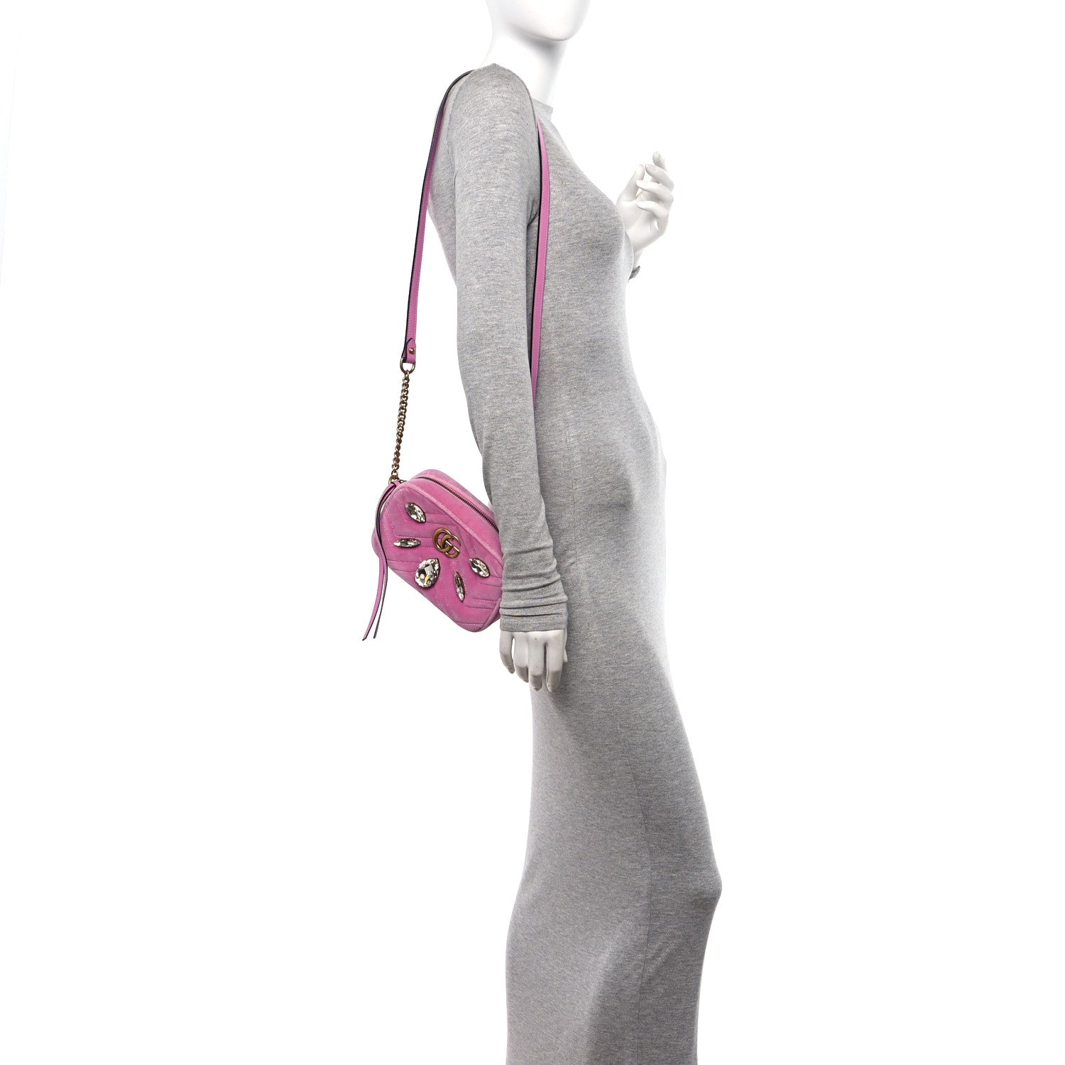 Gucci Velvet Matelasse Marquise Crystals Mini GG Marmont Chain Shoulder Bag Malva 2 of 10