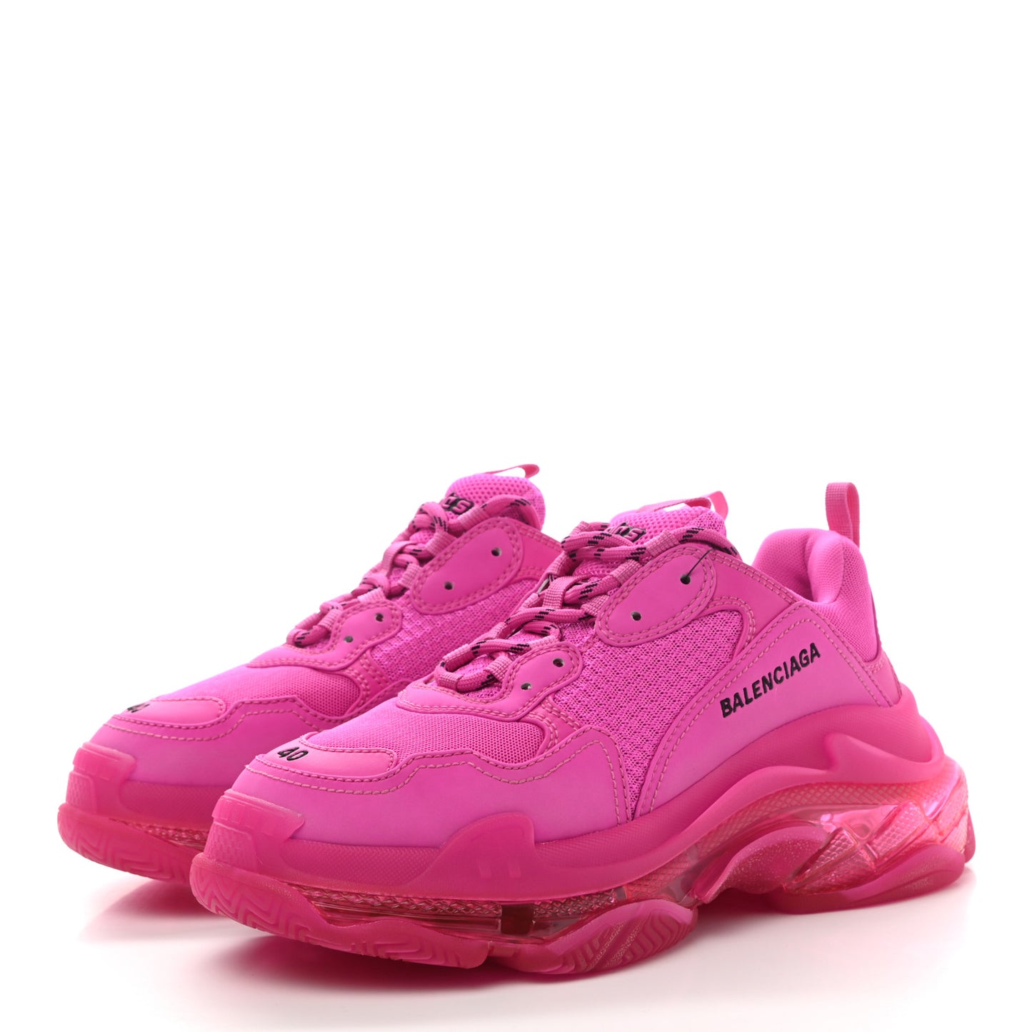 Fabric Mesh Clear Sole Fluo Womens Triple S Sneakers 40 Pink