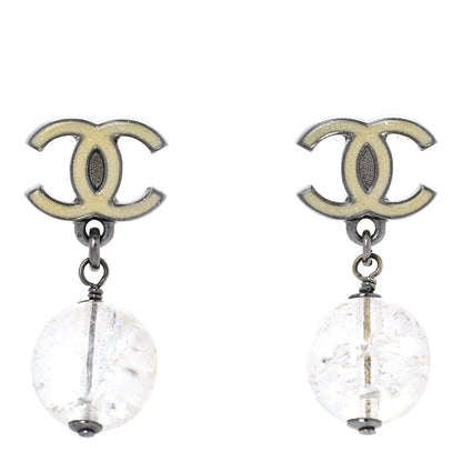 Chanel Enamel Resin CC Drop Earrings White Silver 1 of 4