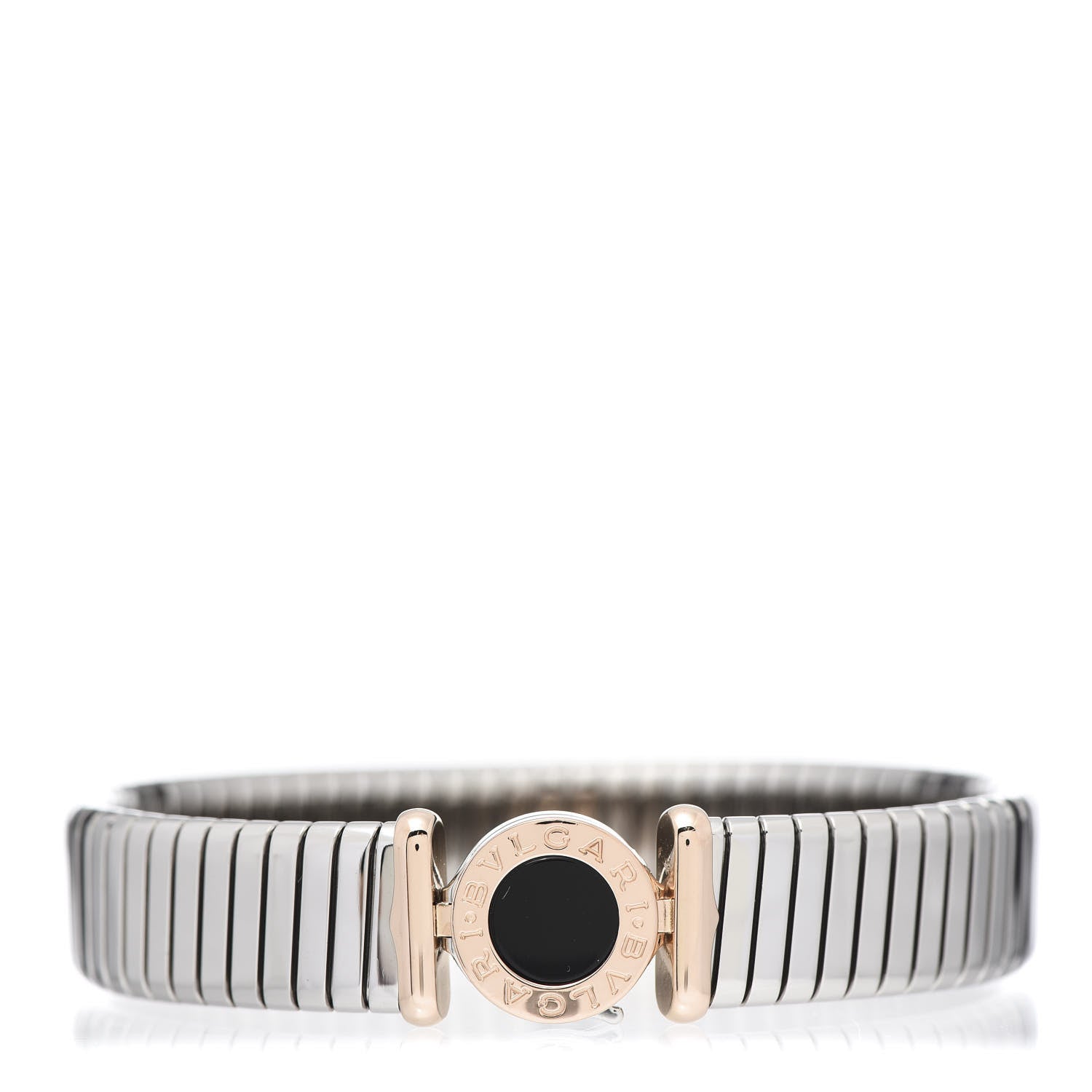 Bulgari Stainless Steel 18K Rose Gold Black Onyx Tubogas Bracelet M 1 of 4
