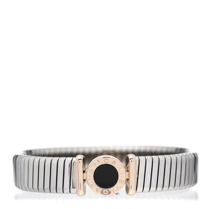 Bulgari Stainless Steel 18K Rose Gold Black Onyx Tubogas Bracelet M 1 of 4