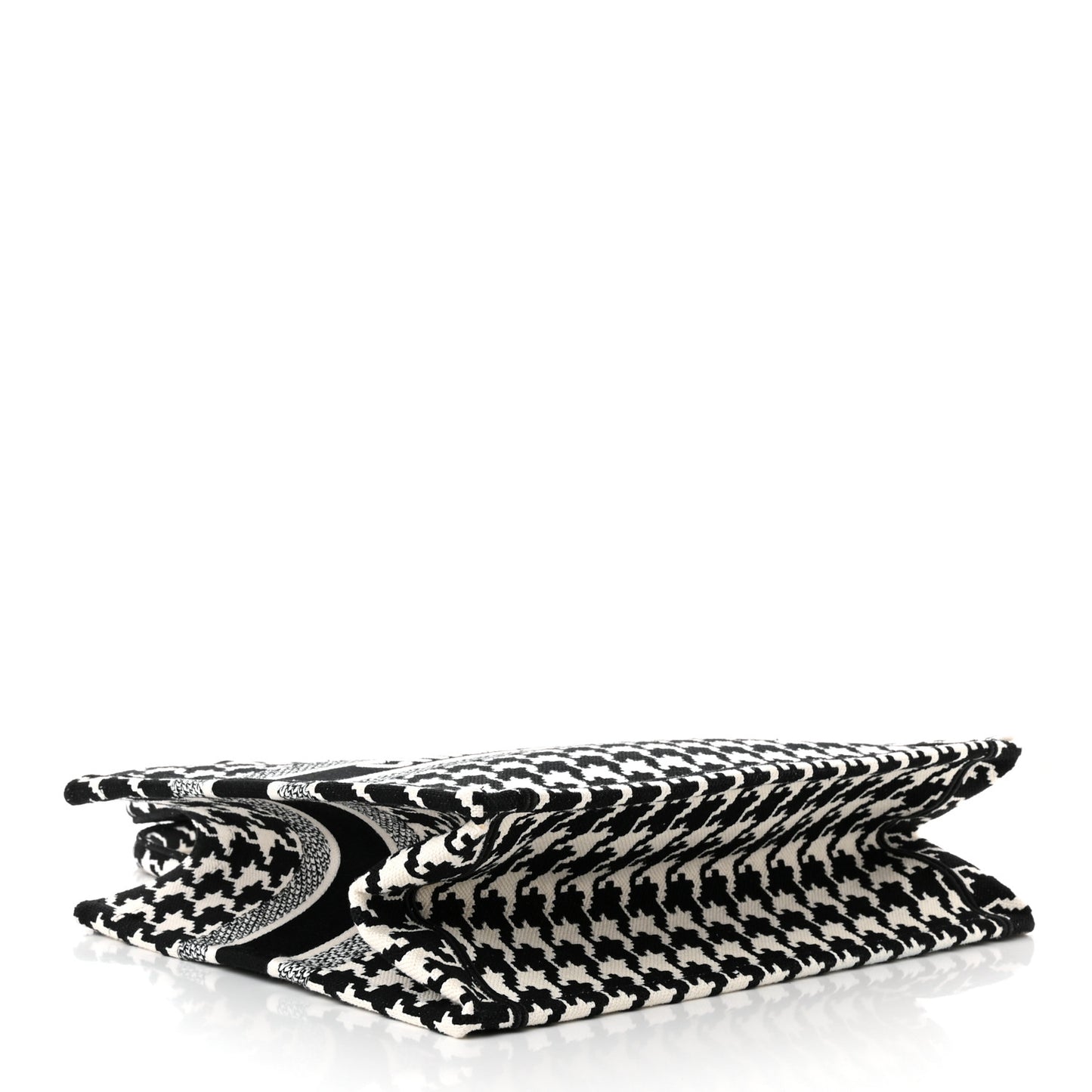 Canvas Macro Houndstooth Embroidered Medium Book Tote Black White