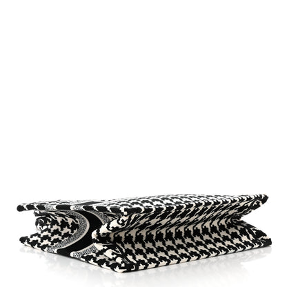 Christian Dior Canvas Macro Houndstooth Embroidered Medium Book Tote Black White 4 of 10