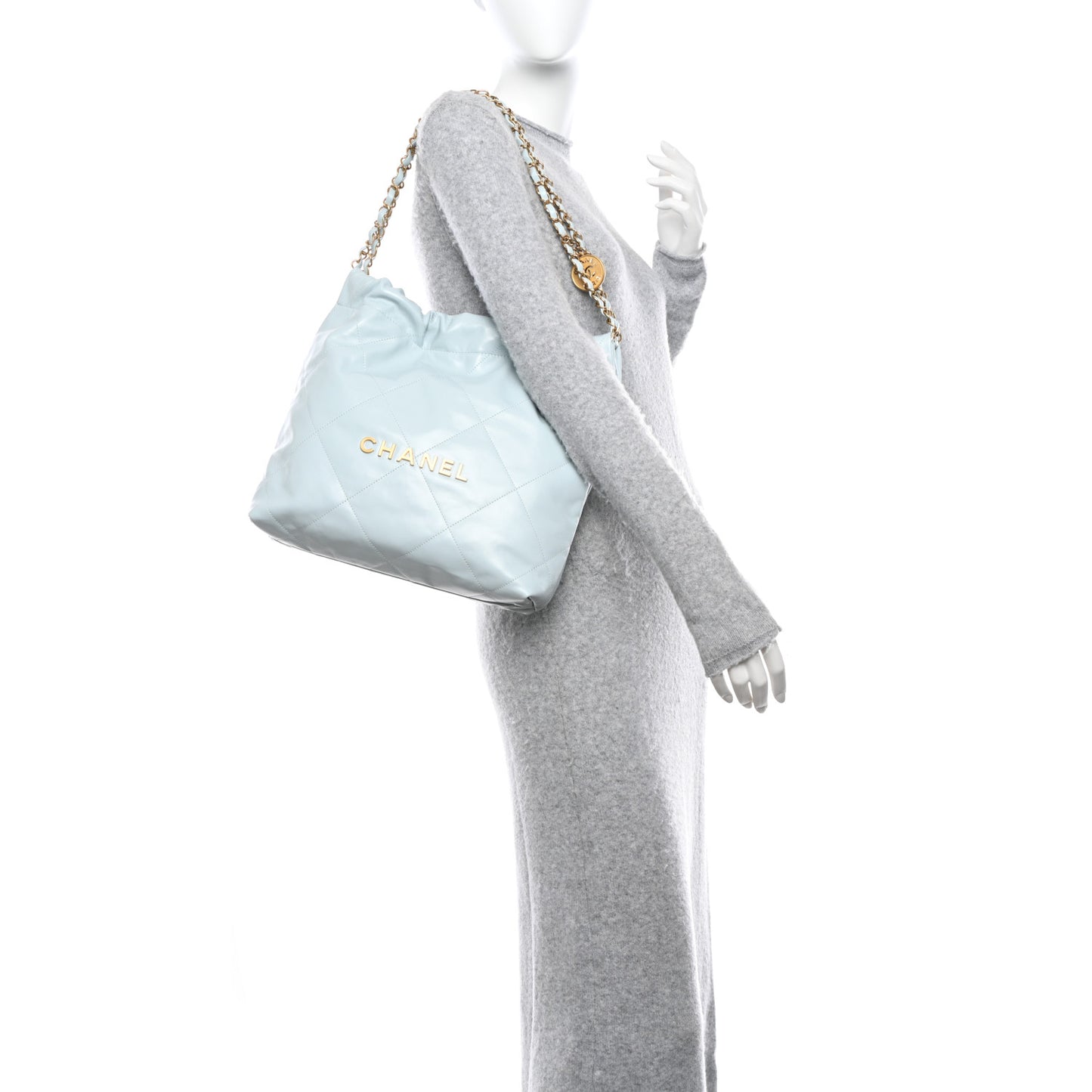 Shiny Calfskin Quilted Small Chanel 22 Light Blue