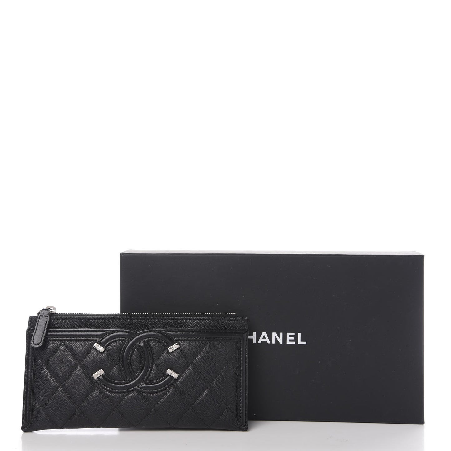 Caviar Quilted Filigree Zip Pouch Black
