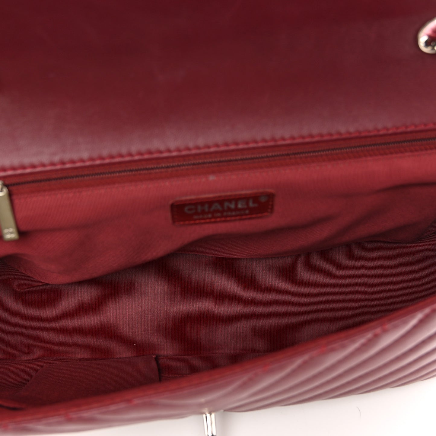 Lambskin Chevron Quilted Large Surpique Flap Dark Red