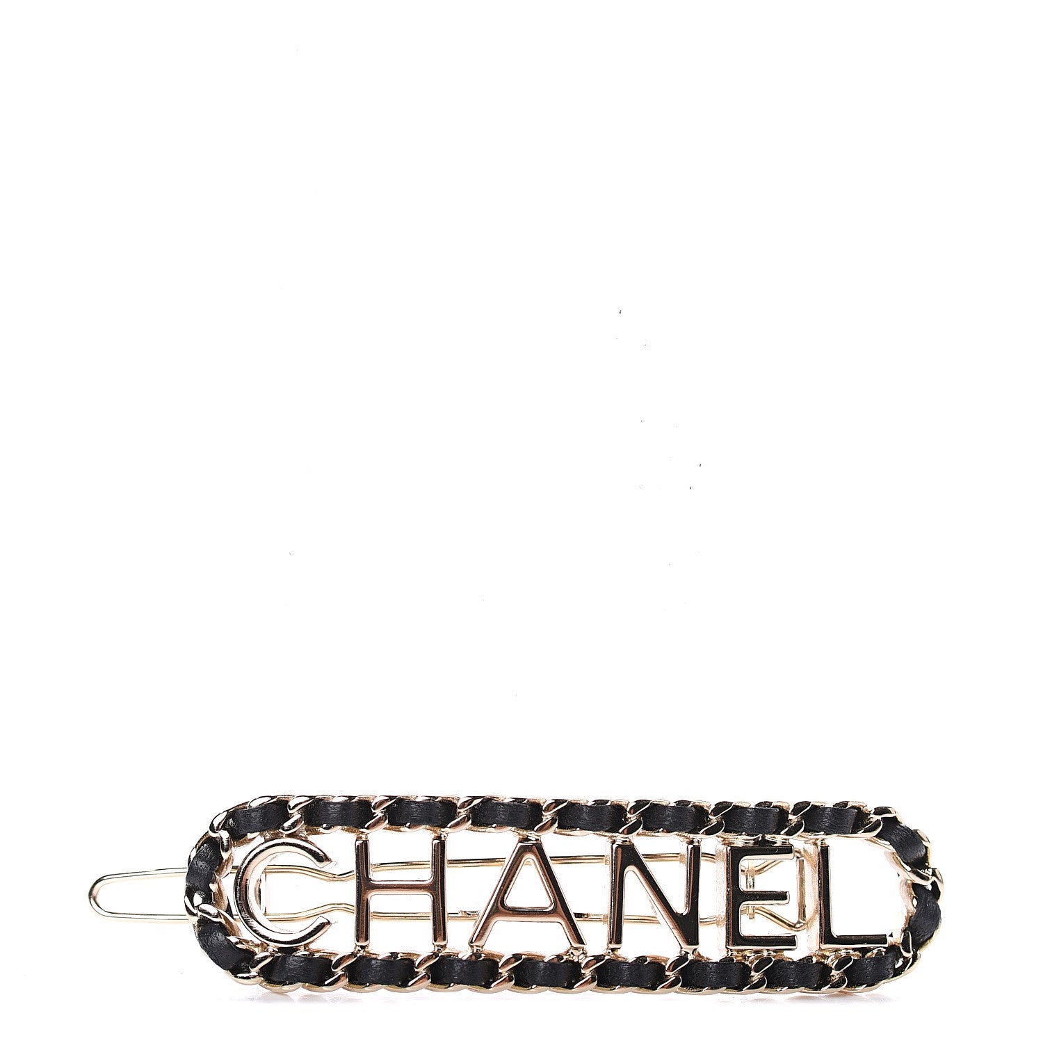 Chanel Metal Lambskin Vintage Allure Logo Hair Clip Black Gold 1 of 3