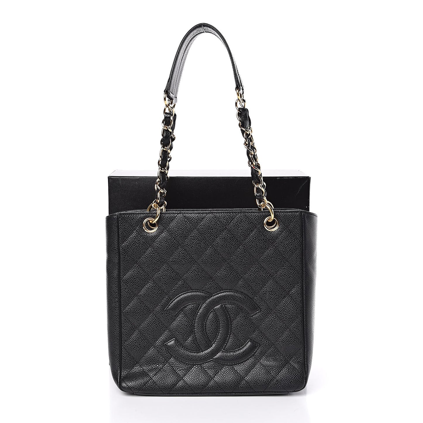 Caviar Quilted Petit Shopping Tote PST Black