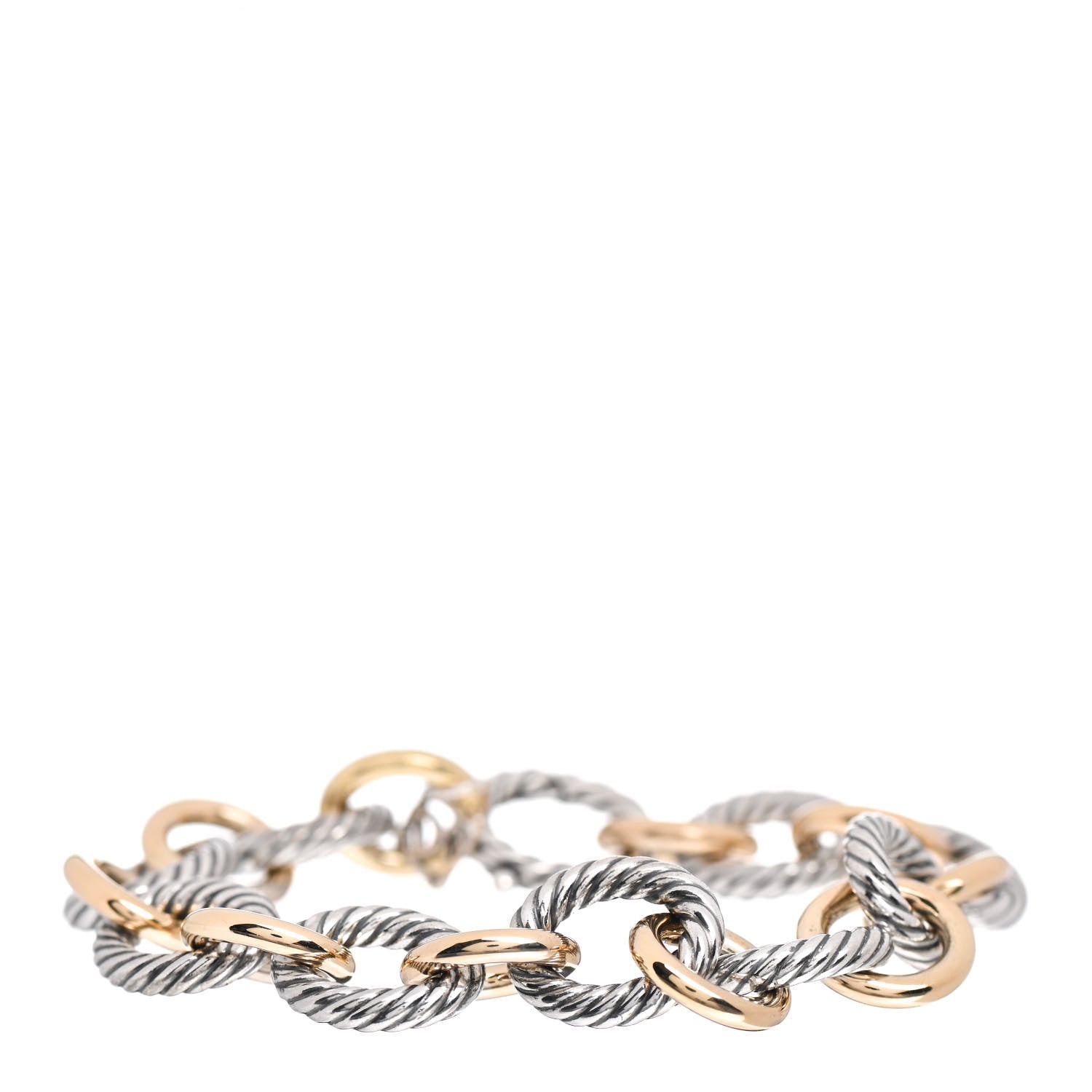 David Yurman Sterling Silver 18K Yellow Gold 12mm Large Oval Link Bracelet 1 of 4