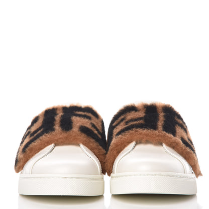 Fendi Vitello Shearling FF Velcro Slip On Sneakers 37 White 2 of 10