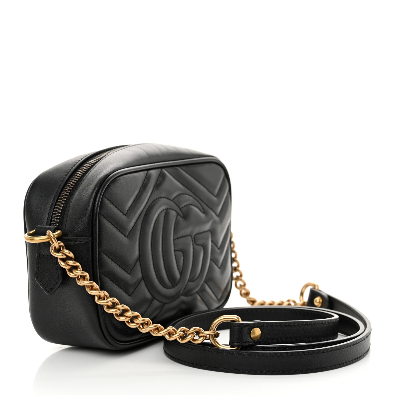 Gucci Calfskin Matelasse Mini GG Marmont Chain Shoulder Bag Black 3 of 10