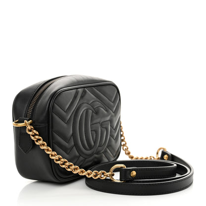 Gucci Calfskin Matelasse Mini GG Marmont Chain Shoulder Bag Black 3 of 10