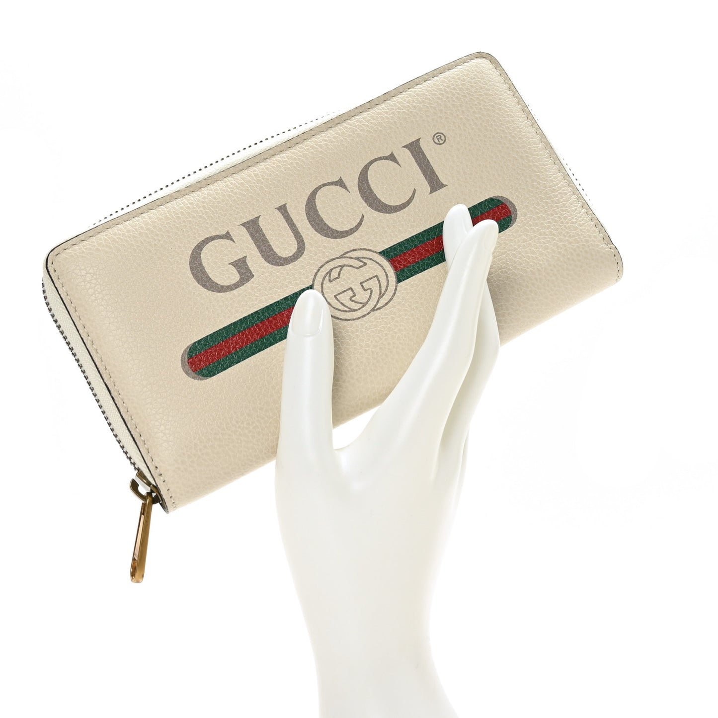Calfskin Logo Zip Around Wallet White