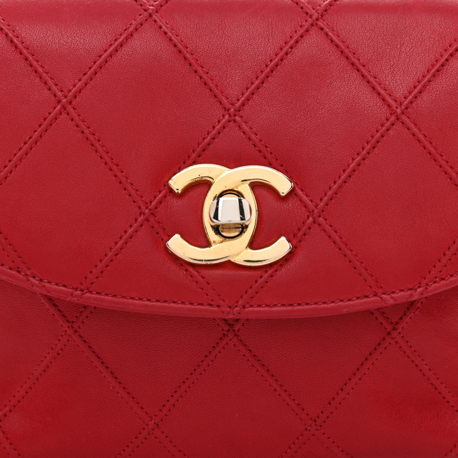 Chanel Lambskin Diamond Stitched Waist Chain Belt Flap Bag Red 9 of 12