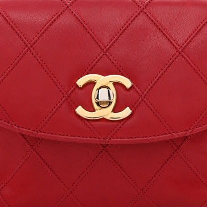 Chanel Lambskin Diamond Stitched Waist Chain Belt Flap Bag Red 9 of 12