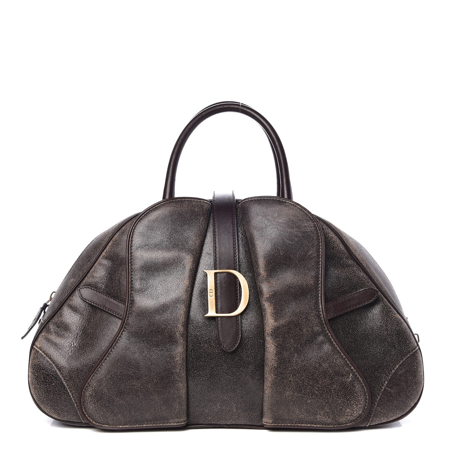 Christian Dior Distressed Calfskin Saddle Bowler Brown 1 of 11