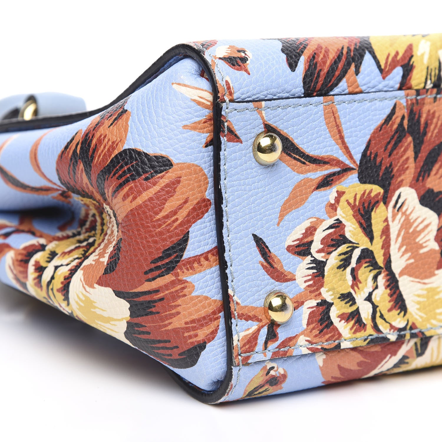 Burberry Soft Grain Calfskin Floral Print Medium Buckle Tote Peony Rose Pale Blue Vibrant Orange 8 of 13
