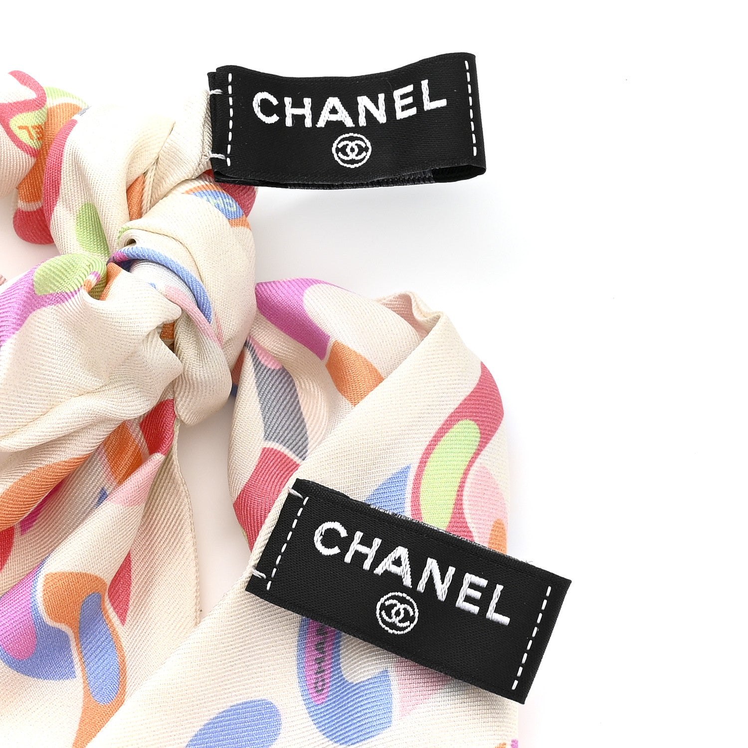 Chanel Silk CC Scrunchie and Scarf Hair Tie Set White Multicolor