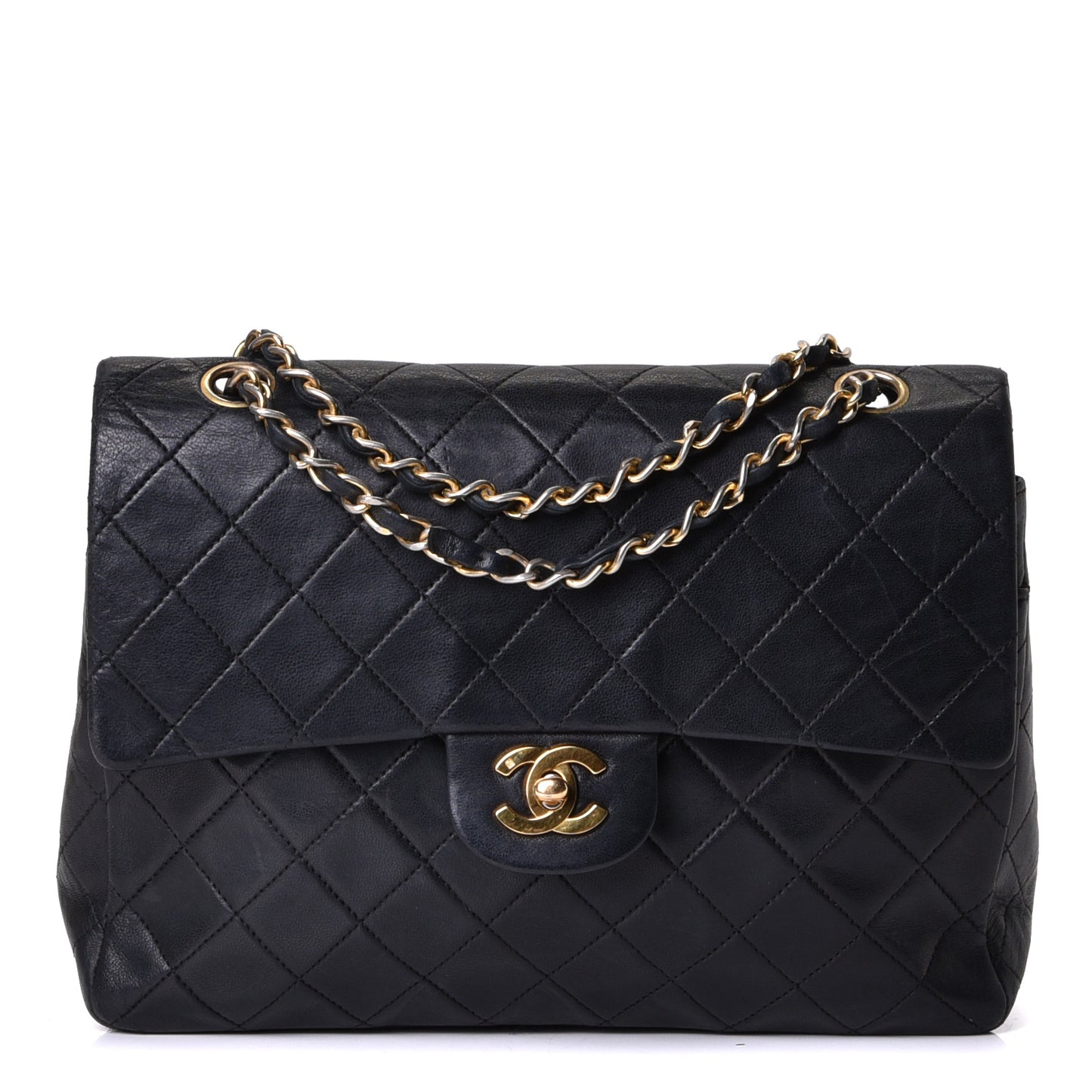 Lambskin Quilted Double Flap Black