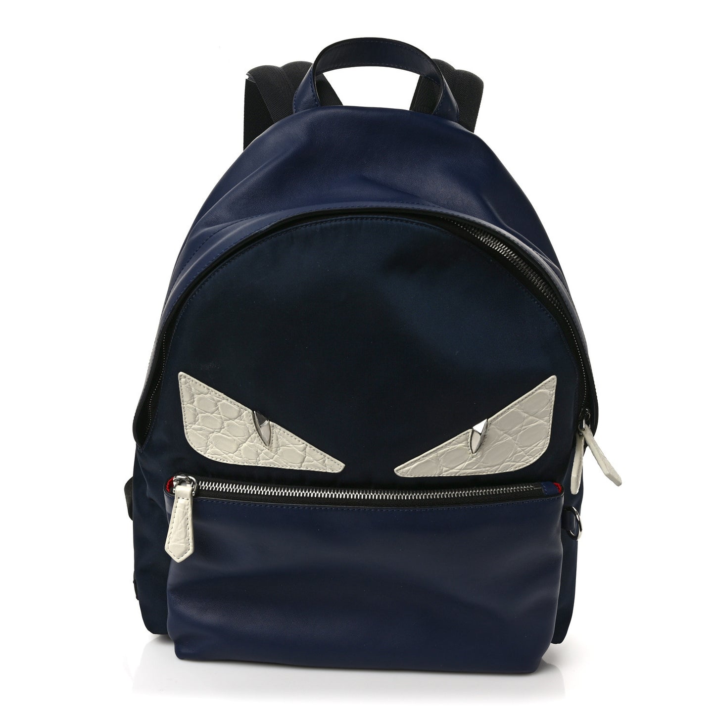Nylon Vitello Liberty Crocodile Embossed Monster Eyes Pouch Pocket Backpack Navy