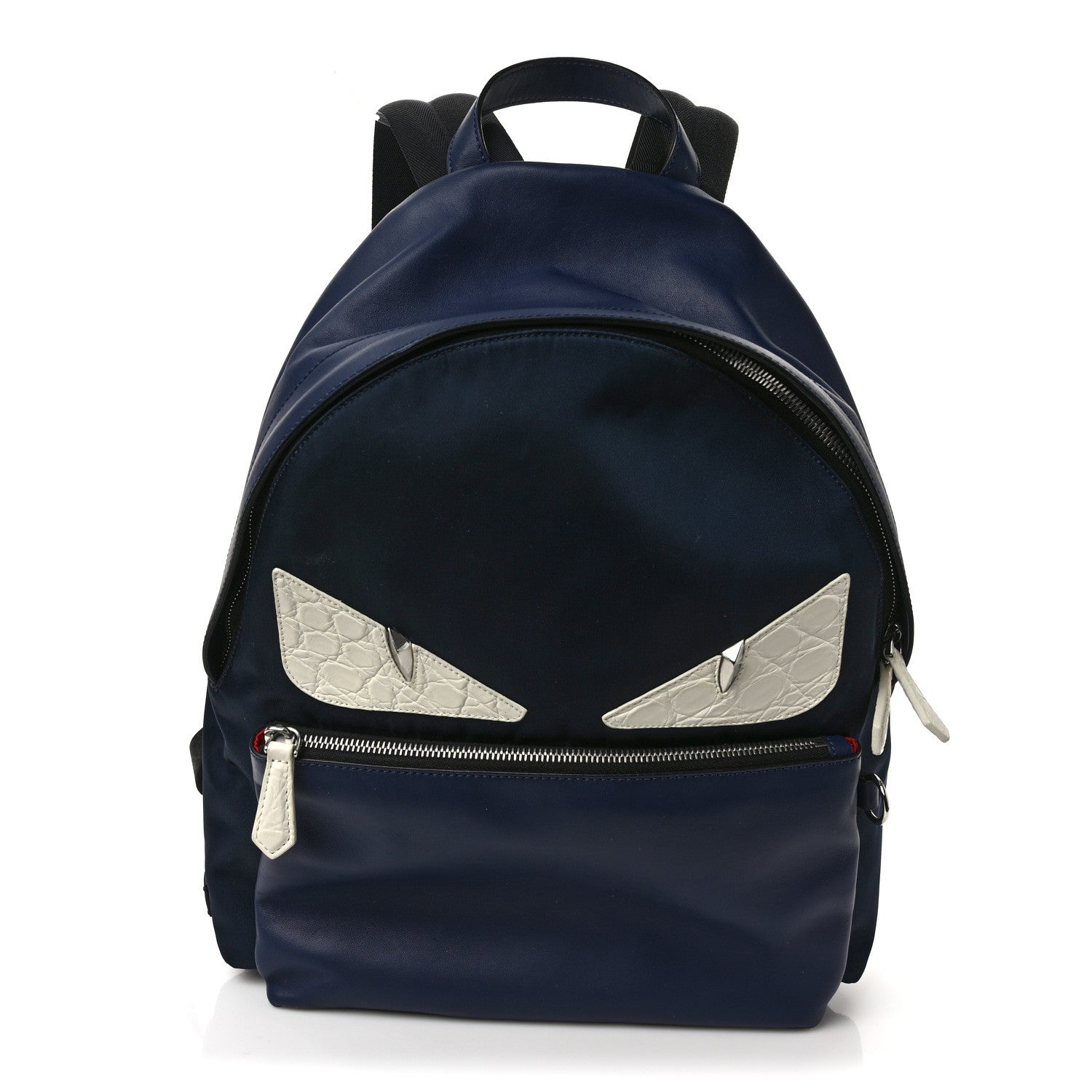 Fendi Nylon Vitello Liberty Crocodile Embossed Monster Eyes Pouch Pocket Backpack Navy 3 of 9