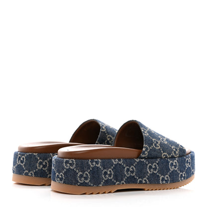 Gucci New Denim GG Monogram Angelina Platform 55mm Slide Sandals 35.5 Blue Tea 4 of 14