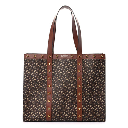 Burberry E-Canvas Monogram Studded Book Tote Bridle Brown 1 of 12