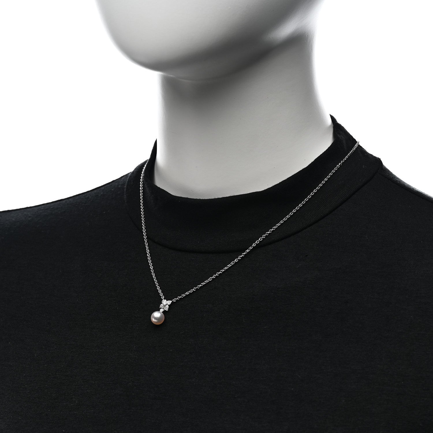 Mikimoto 18K White Gold Diamond Akoya Cultured Pearl 7-7.5mm Flower Pendant Necklace 2 of 5
