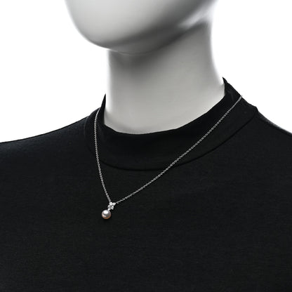 Mikimoto 18K White Gold Diamond Akoya Cultured Pearl 7-7.5mm Flower Pendant Necklace 2 of 5