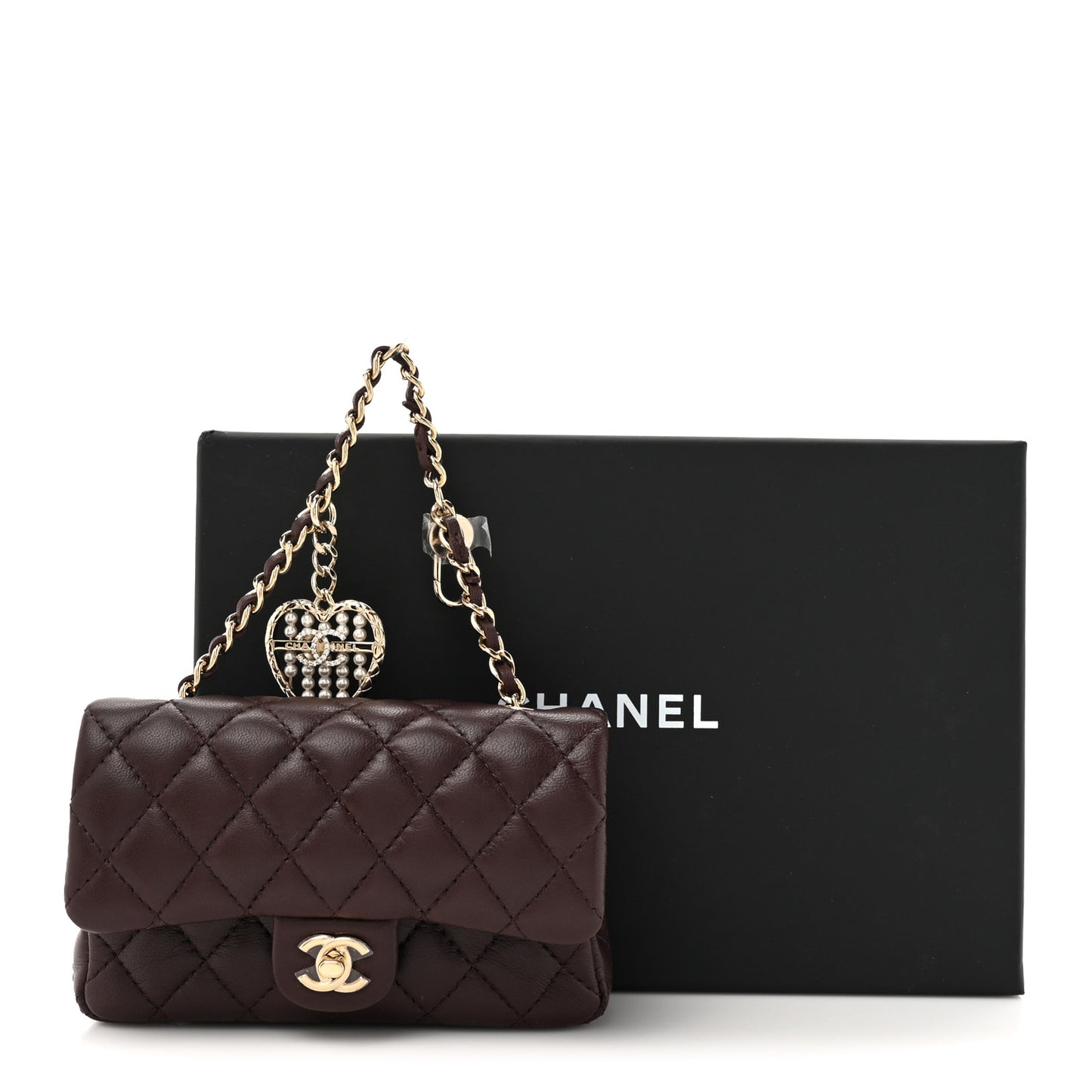 Lambskin Quilted Mini Double Flap With Hook Dark Brown