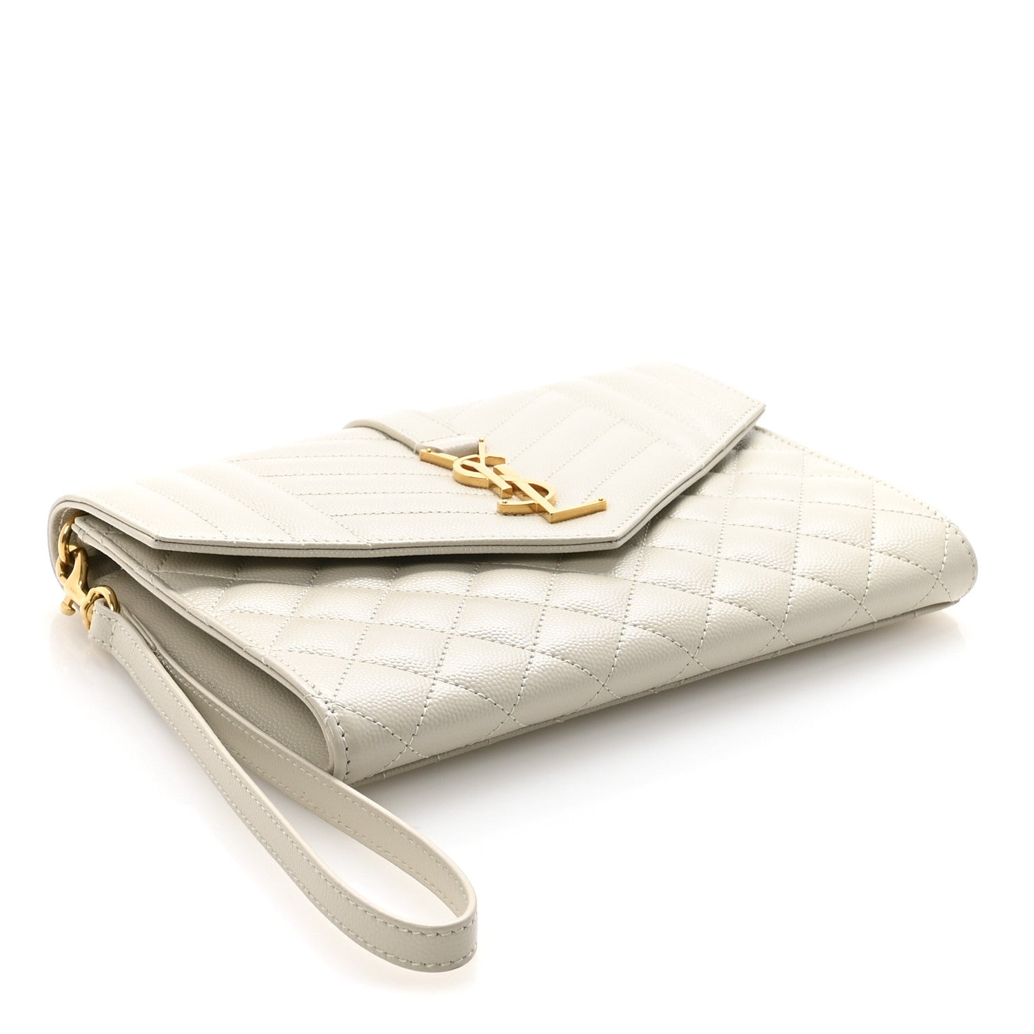 Saint Laurent Grain De Poudre Textured Mixed Matelasse Triquilt Monogram Clutch Crema Soft 4 of 7