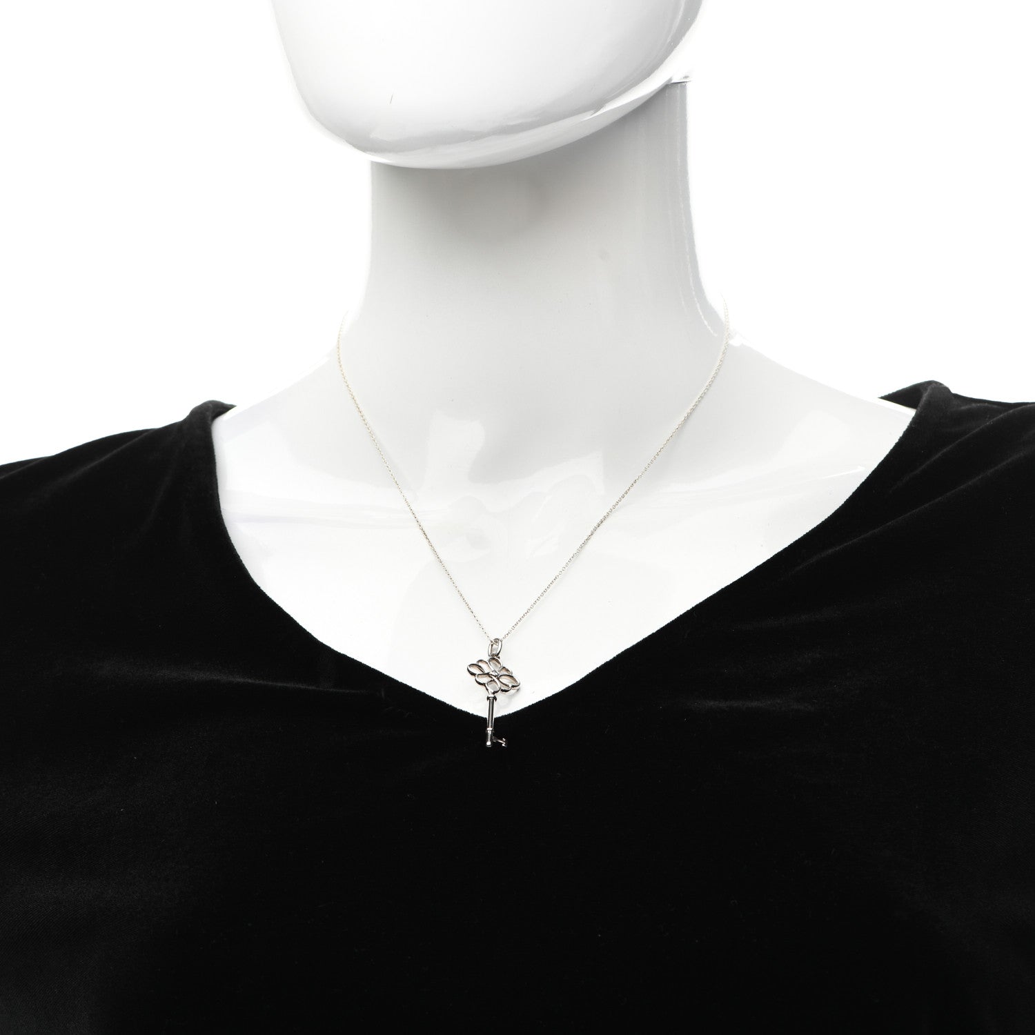 Tiffany Sterling Silver Diamond Knot Key Pendant Necklace 2 of 4