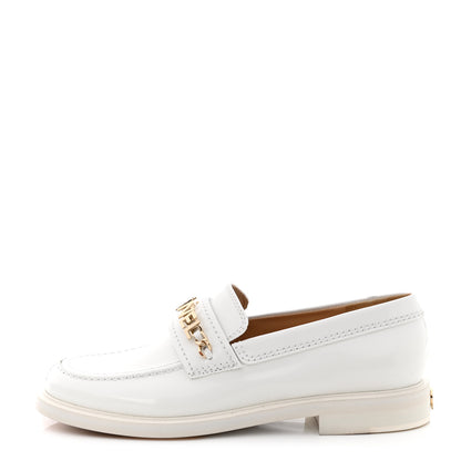 Chanel Shiny Calfskin Logo Loafers 37.5 White 1 of 9