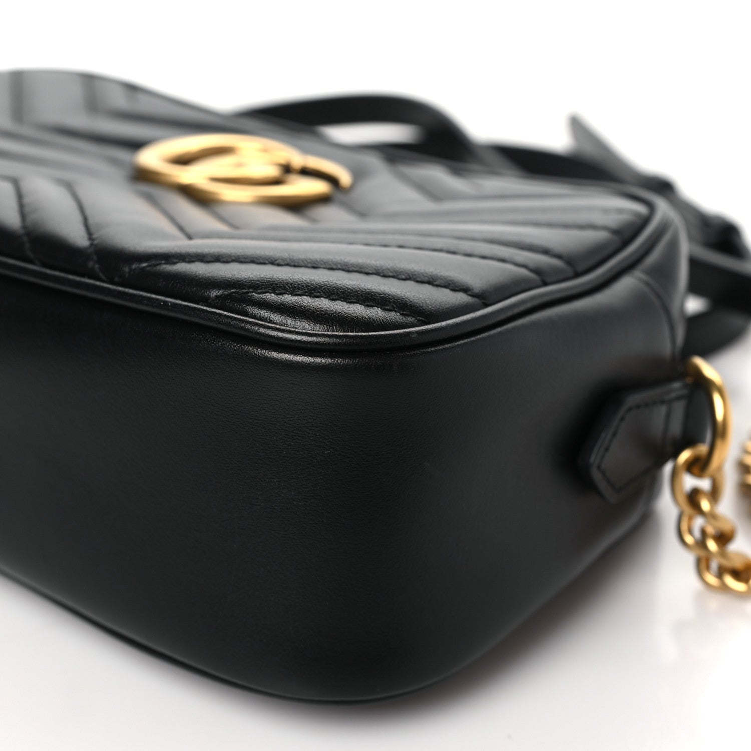 Gucci Calfskin Matelasse Small GG Marmont Chain Shoulder Bag Black 10 of 13